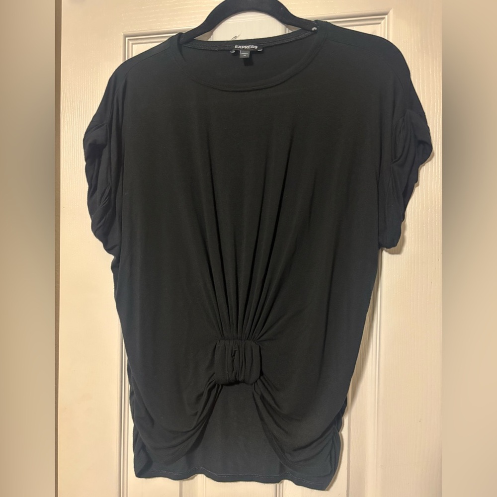 Express Black Ruched Short Sleeve T-Shirt